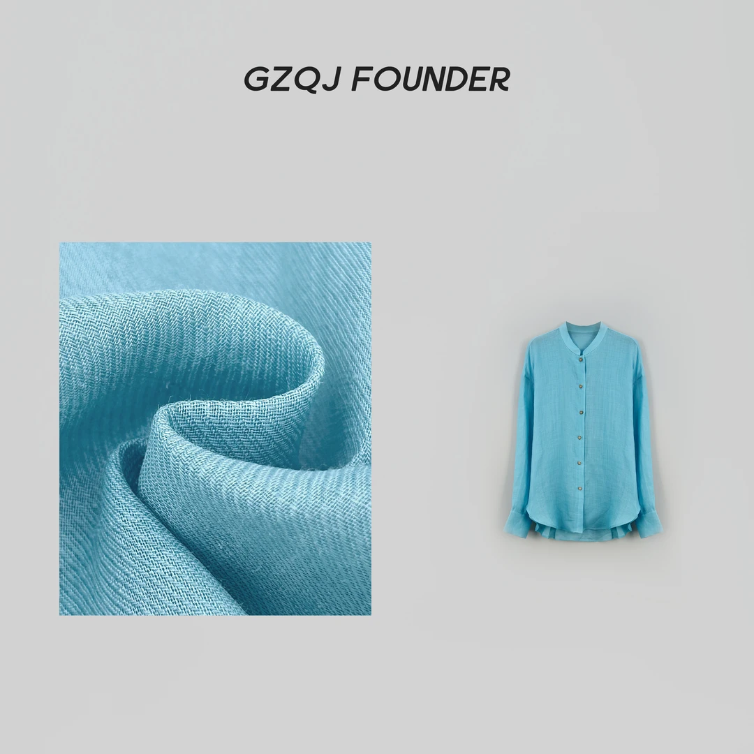 GZQJ【蓝莲花】100苎麻立领设计感上衣气质长袖防晒衬衫34062