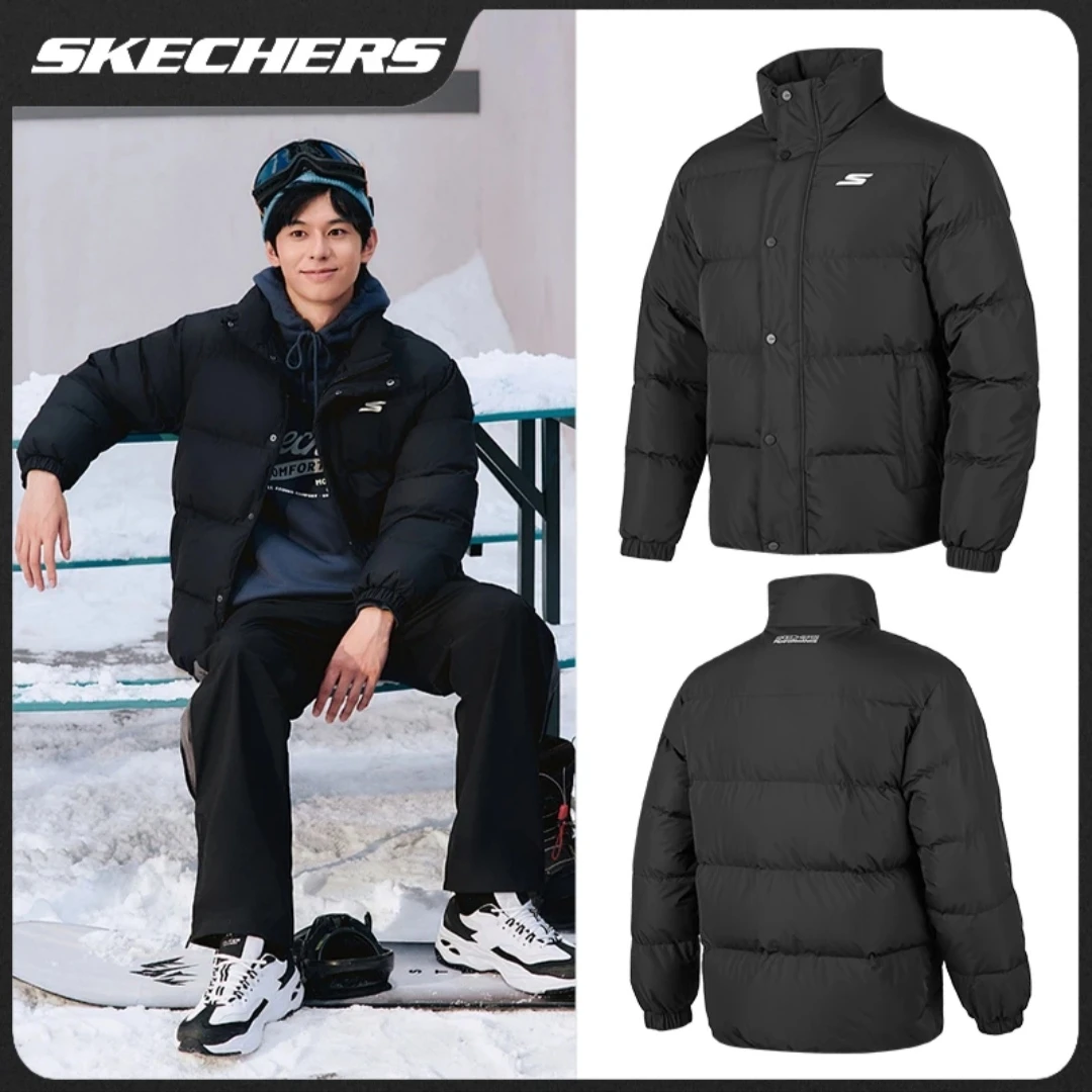 斯凯奇羽绒服男款秋冬短款简约百搭保暖宽松户外运动防风羽绒外套