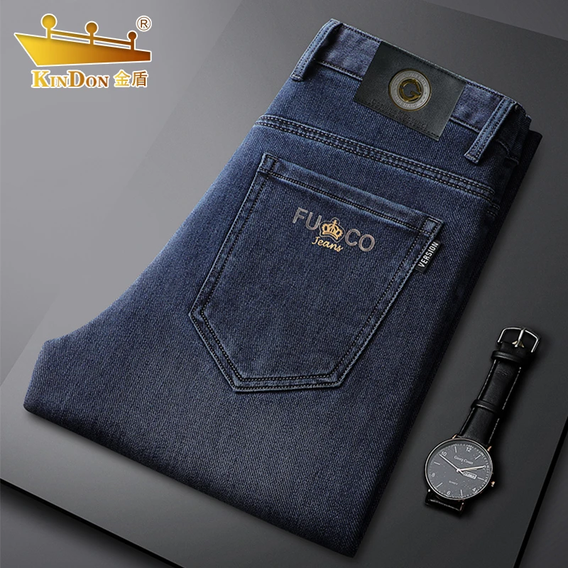 金盾牛仔裤男2025年春秋季高腰弹力商务大码休闲百搭简约直筒裤子