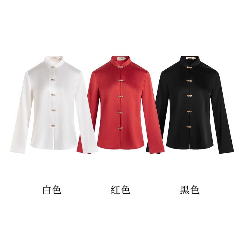 生活在左|2024春夏桑蚕丝衬衣祥云扣复古时尚新中式衬衫女1941205