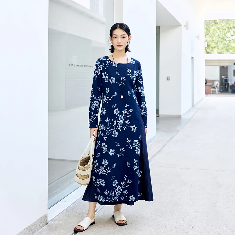 生活在左纯棉套装传统蓝印花布优雅气质2025春季新品上衣1951035