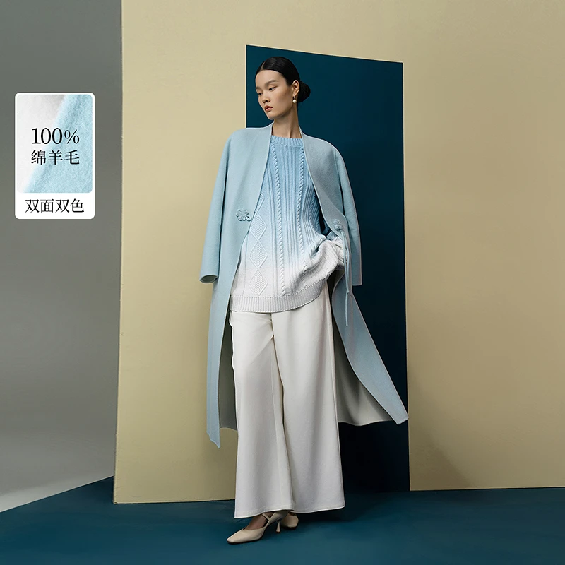 【双12】【秋之窃蓝】生活在左绵羊毛双面呢双色双穿盘扣保暖T1944085