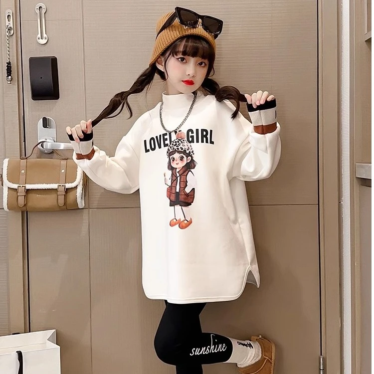 女童半高领打底衫加绒秋冬新款洋气韩版中长款长袖时尚儿童服装