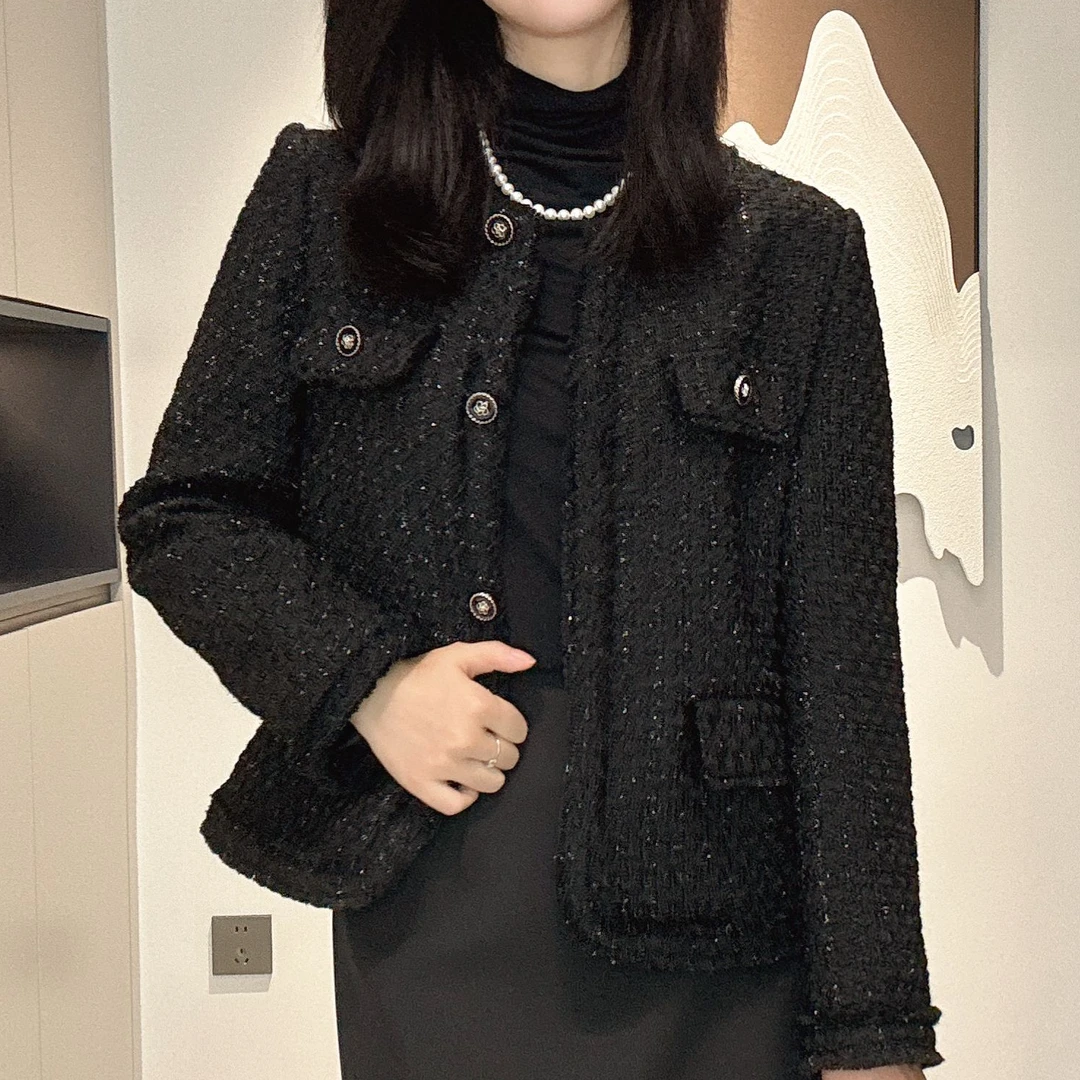 2024新款轻奢绵羊毛气质短款重工名媛小个子小香风外套