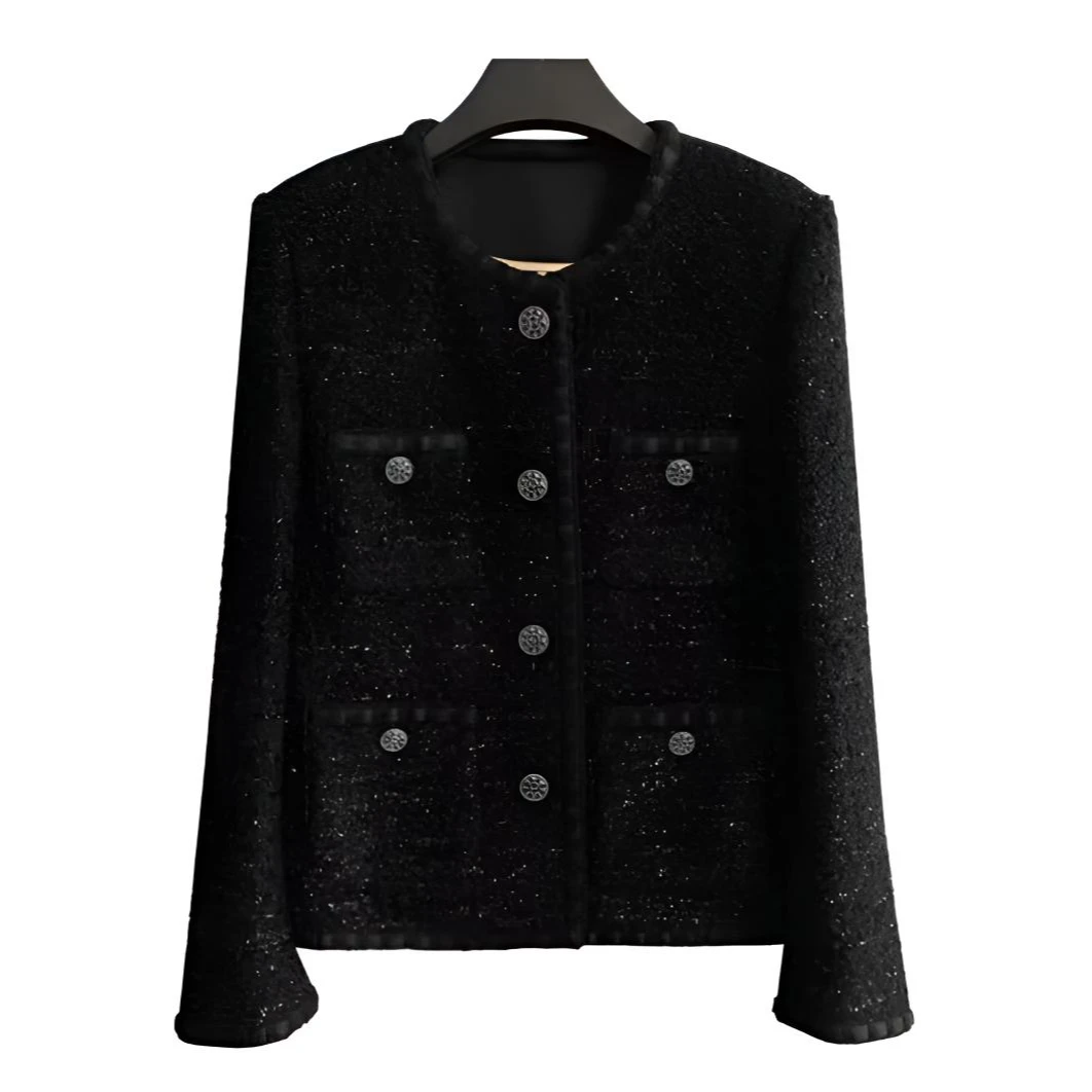 2025-1年绵羊毛气质小香风秋冬法式金丝亮线百搭圆领小外套