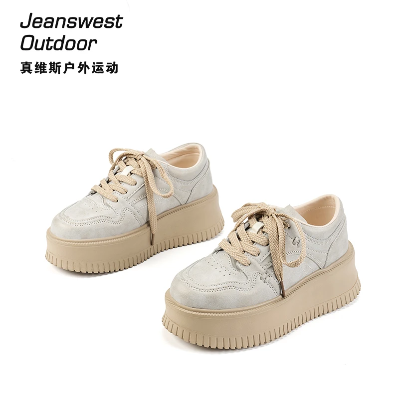 Jeanswest Outdoor/真维斯户外运动板鞋女2024新款增高防滑单鞋潮