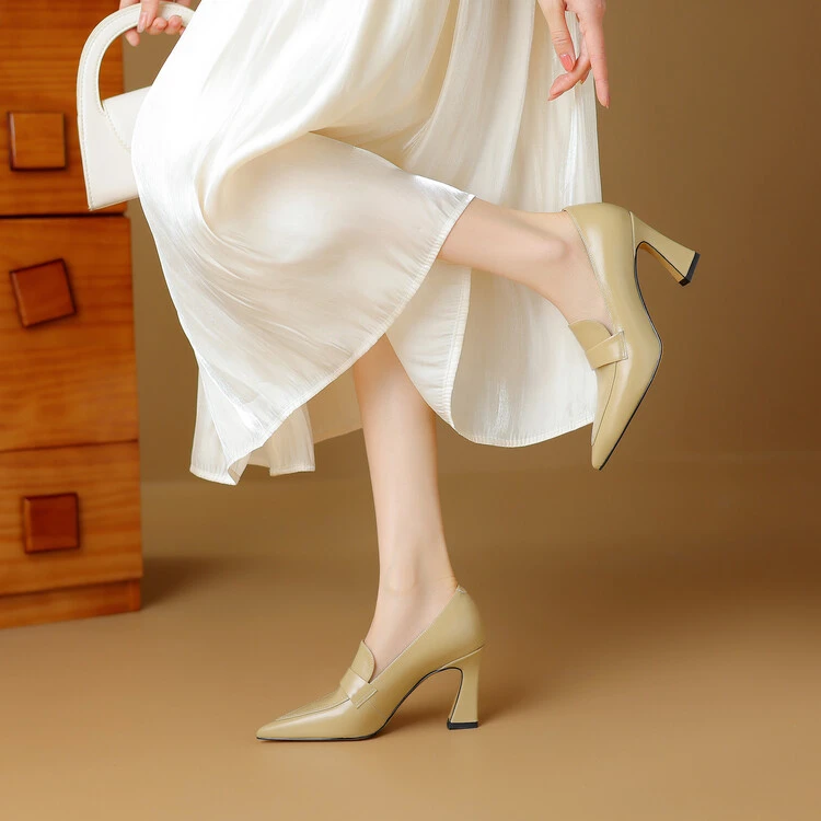 8公分爆款改款深口单鞋里外全皮舒适高跟鞋早春百搭粗跟职业单鞋