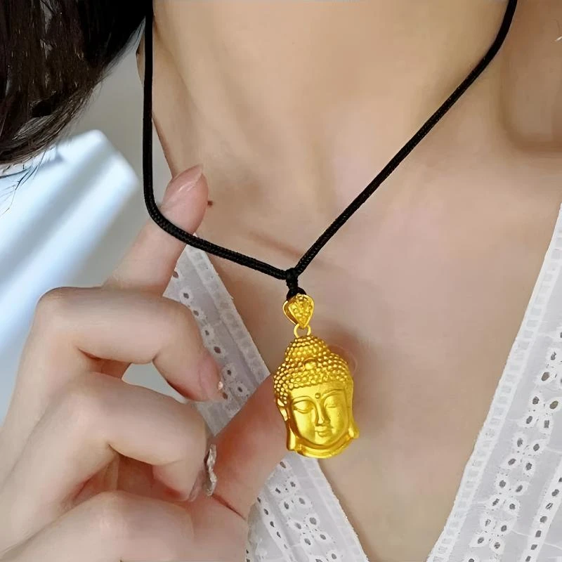 铜合金吊坠 合金经典小佛头吊坠双面金色实心素款手工