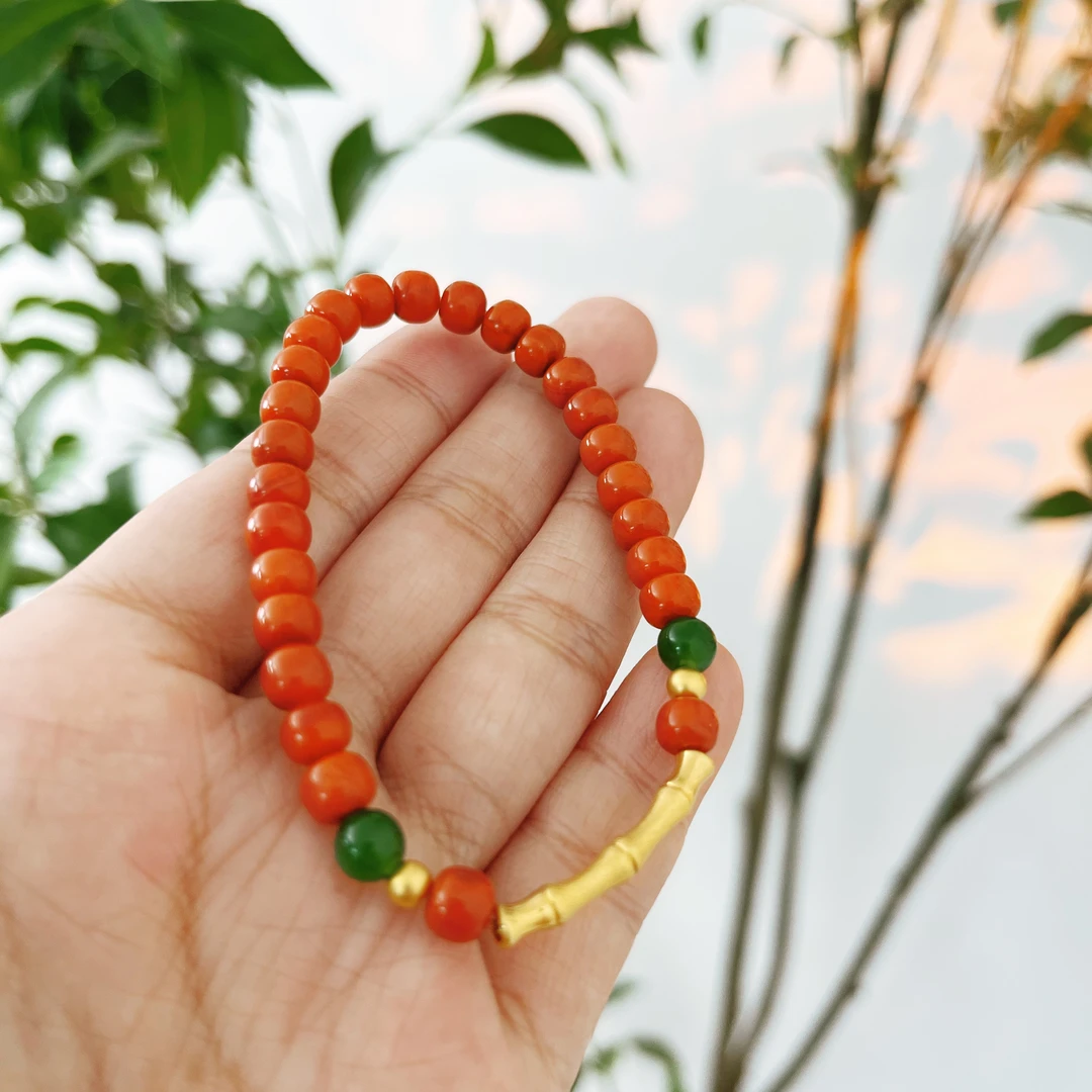 【节节高升】足金南红手串