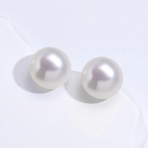 11-12mm天然淡水珍珠耳钉馒头型耳钉气质时尚【非基地，不带证书】