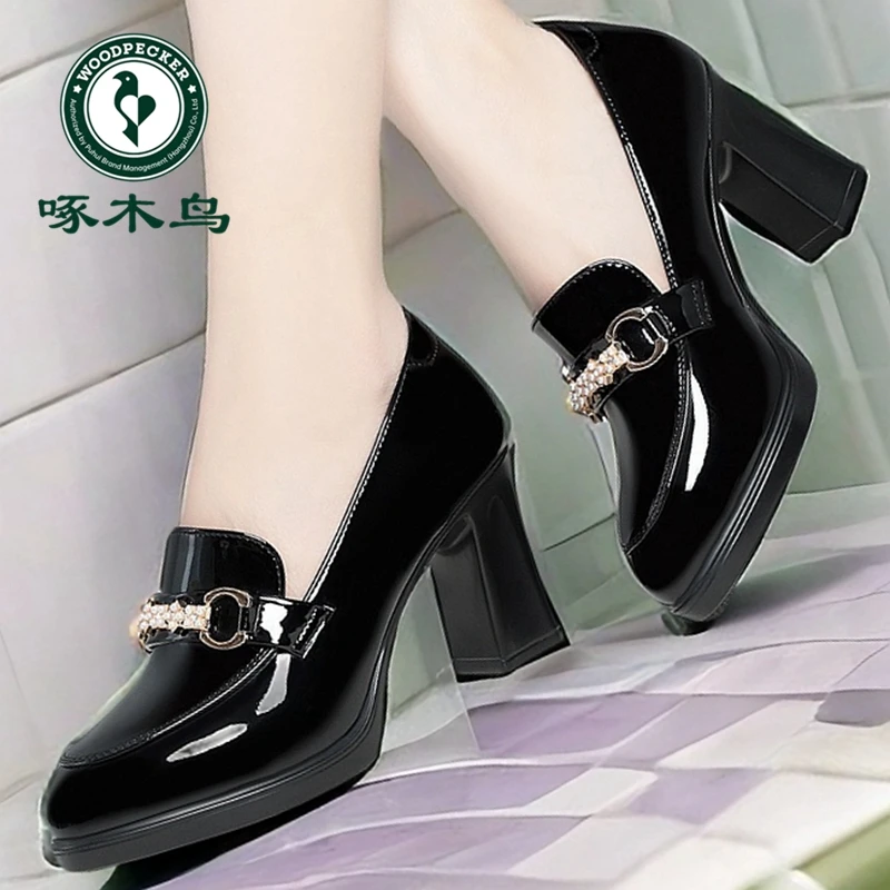 啄木鸟厚底皮鞋女鞋女走秀单鞋女春秋新款鞋子粗跟爆款2025新款