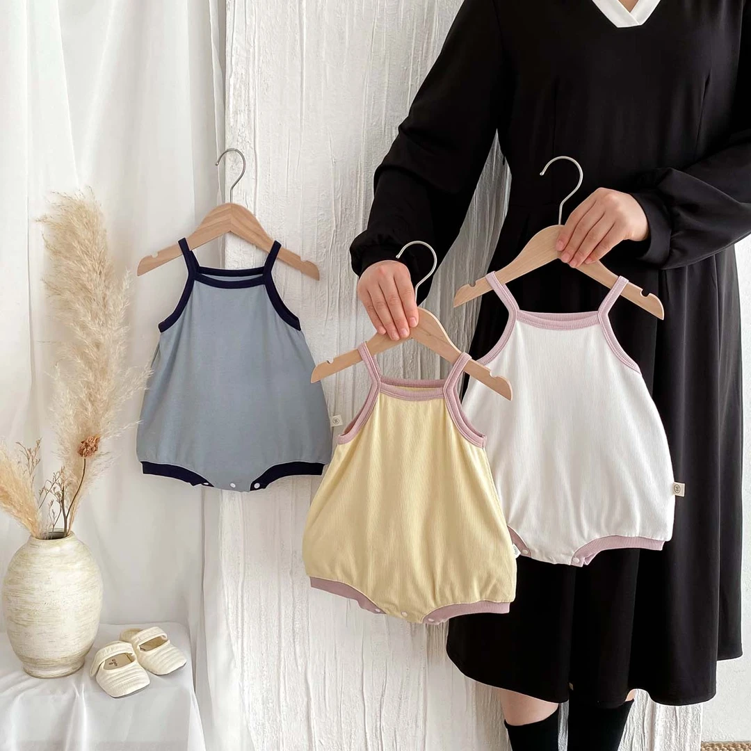 婴儿夏季新款包屁衣纯棉无袖韩版小吊带新生儿洋气连体衣女宝薄款