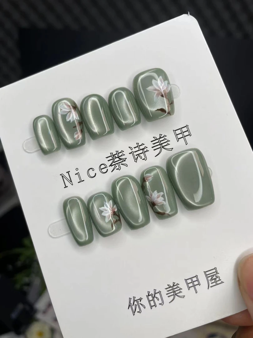 【白玉兰】纯手工美甲10片装  轻奢气质