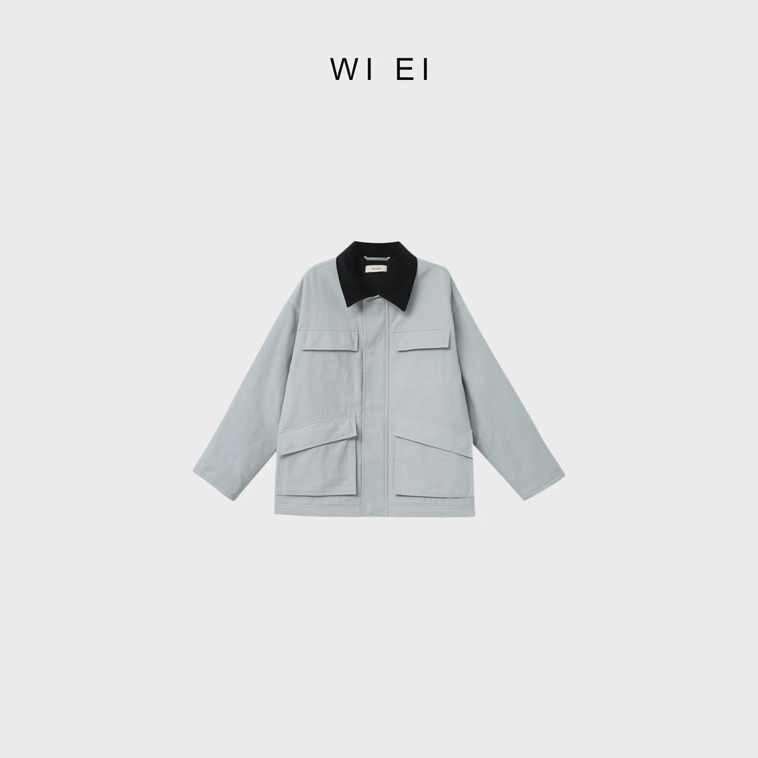 《WI EI》美式工装风 水洗棉加厚夹棉 休闲百搭 拼接翻领外套 23587