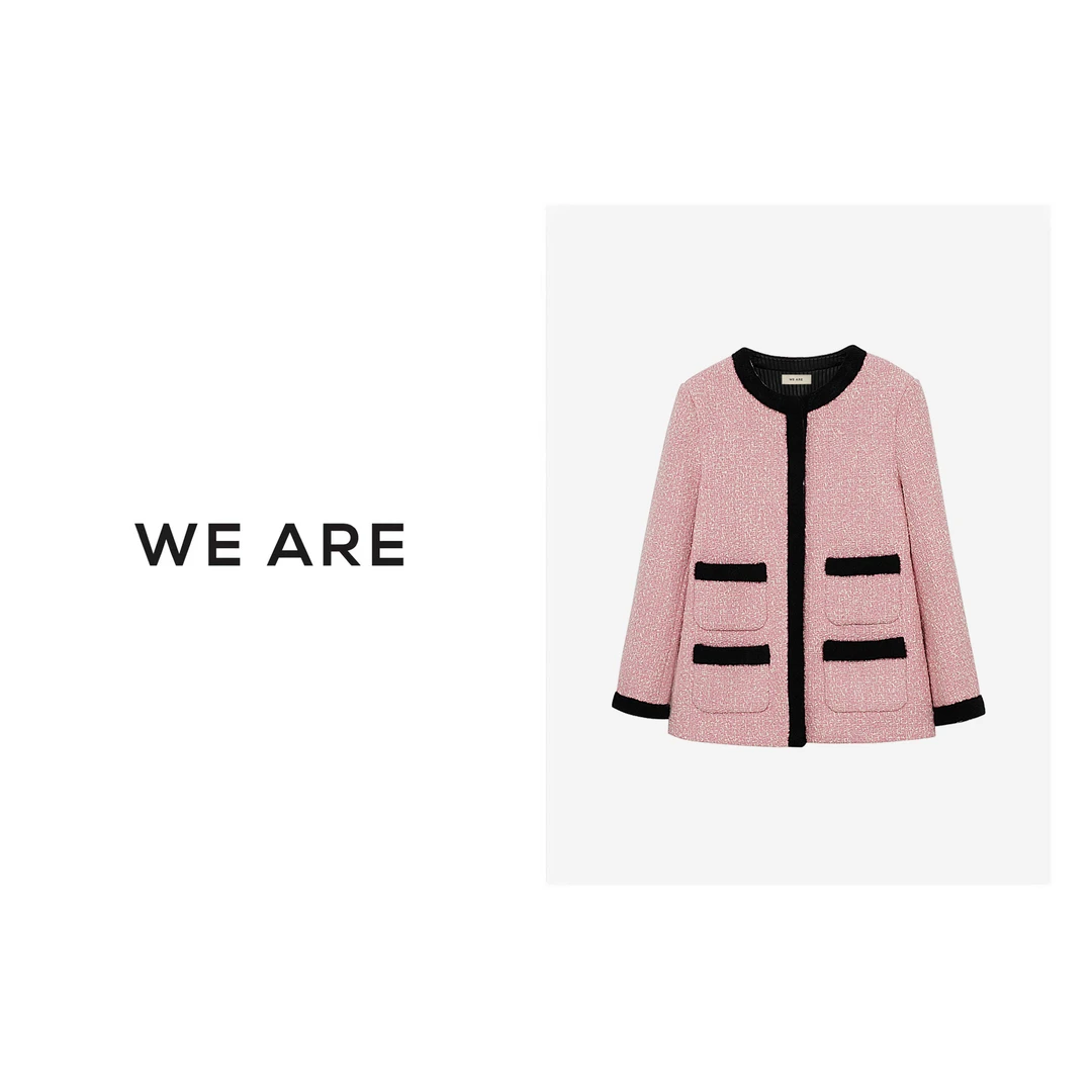 《WE ARE》22288*粉黛*毛绒撞色拼接 粗花呢 小香风外套