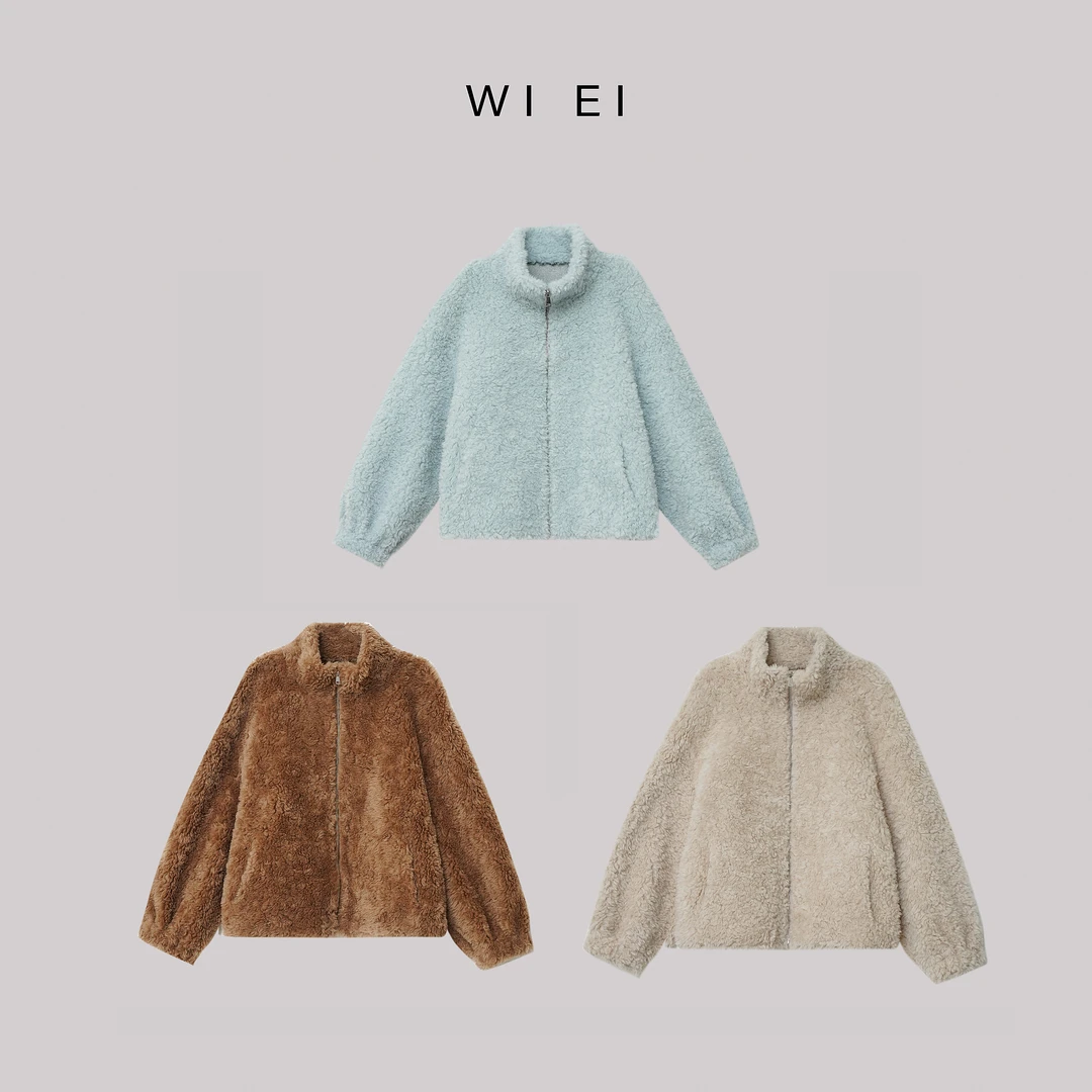 《WI EI》小泰迪*慵懒全羊毛颗粒绒短款加厚大衣外套 7B016