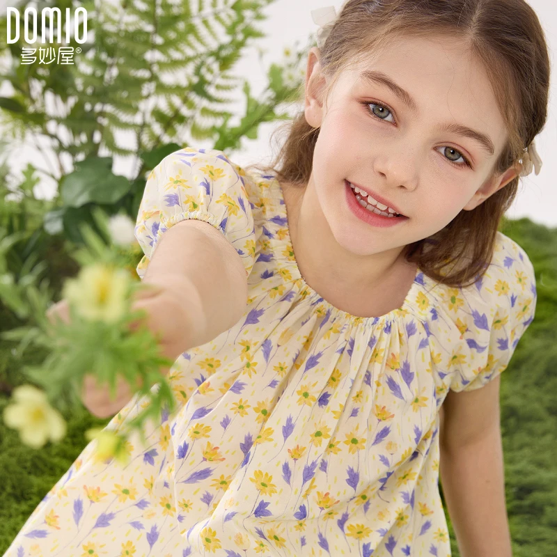 女童T恤纯棉夏季薄款2025新款洋气儿童碎花衬衫中大童娃娃衫童装