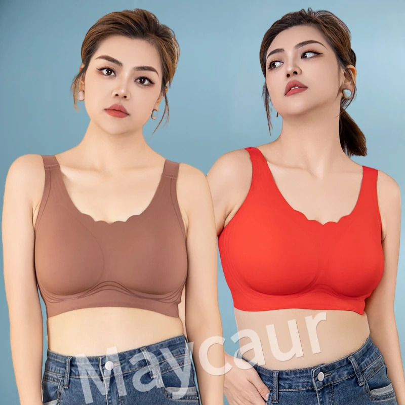 Maycaur2024新款大码大胸显小女士舒适无痕果冻内衣运动薄款文胸