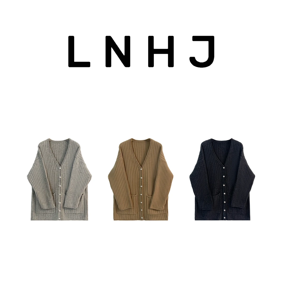 【LNHJ】怀旧回廊休闲 百搭时尚针织羊毛中长款外套