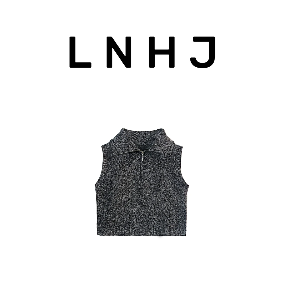 【LNHJ】古典轮廓 秋季时尚无袖翻领针织上衣