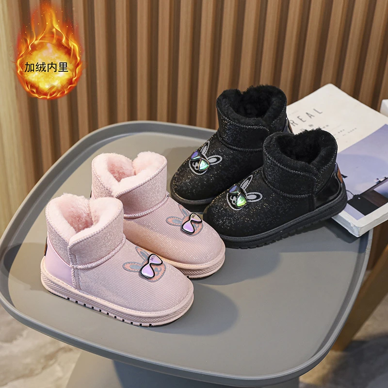 儿童时尚雪地靴冬季新款男女童棉靴加厚短靴男童宝宝软底防滑