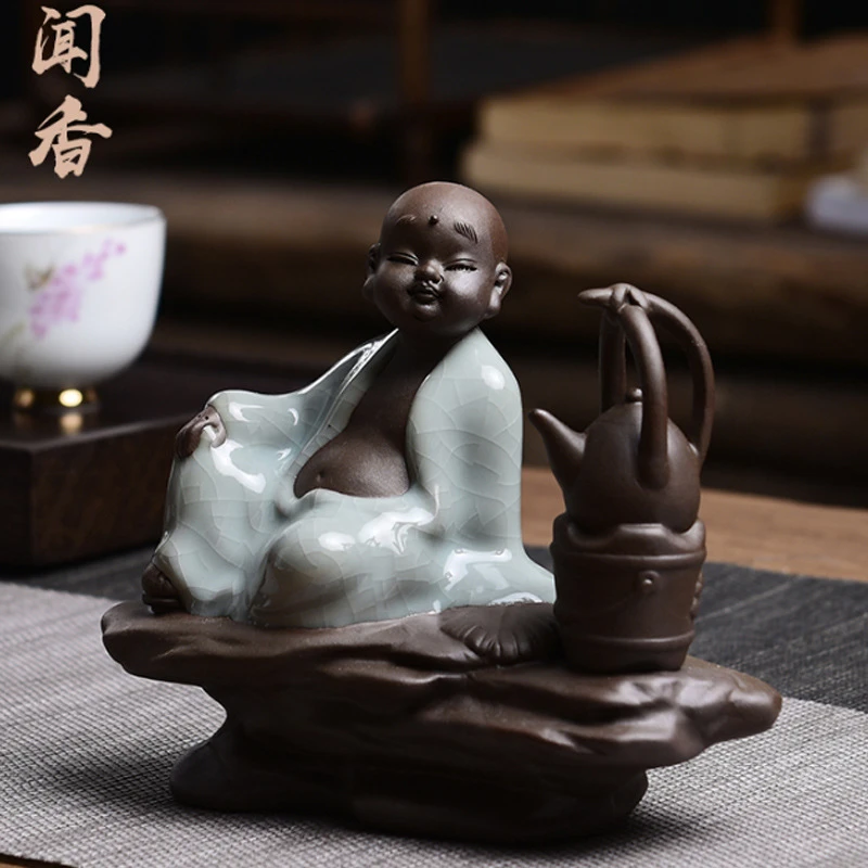 茶宠摆件小和尚茶玩仿哥窑可养开片手工茶具茶道配件闻香蕴香