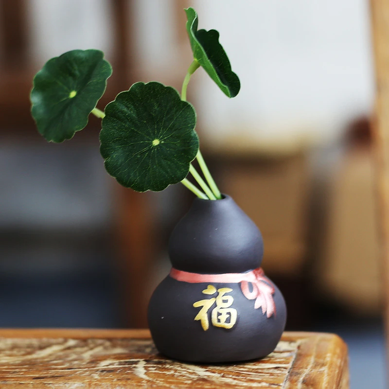 指尖小茶宠紫砂紫创意泥彩绘花瓶迷你禅意小号五福花器摆件
