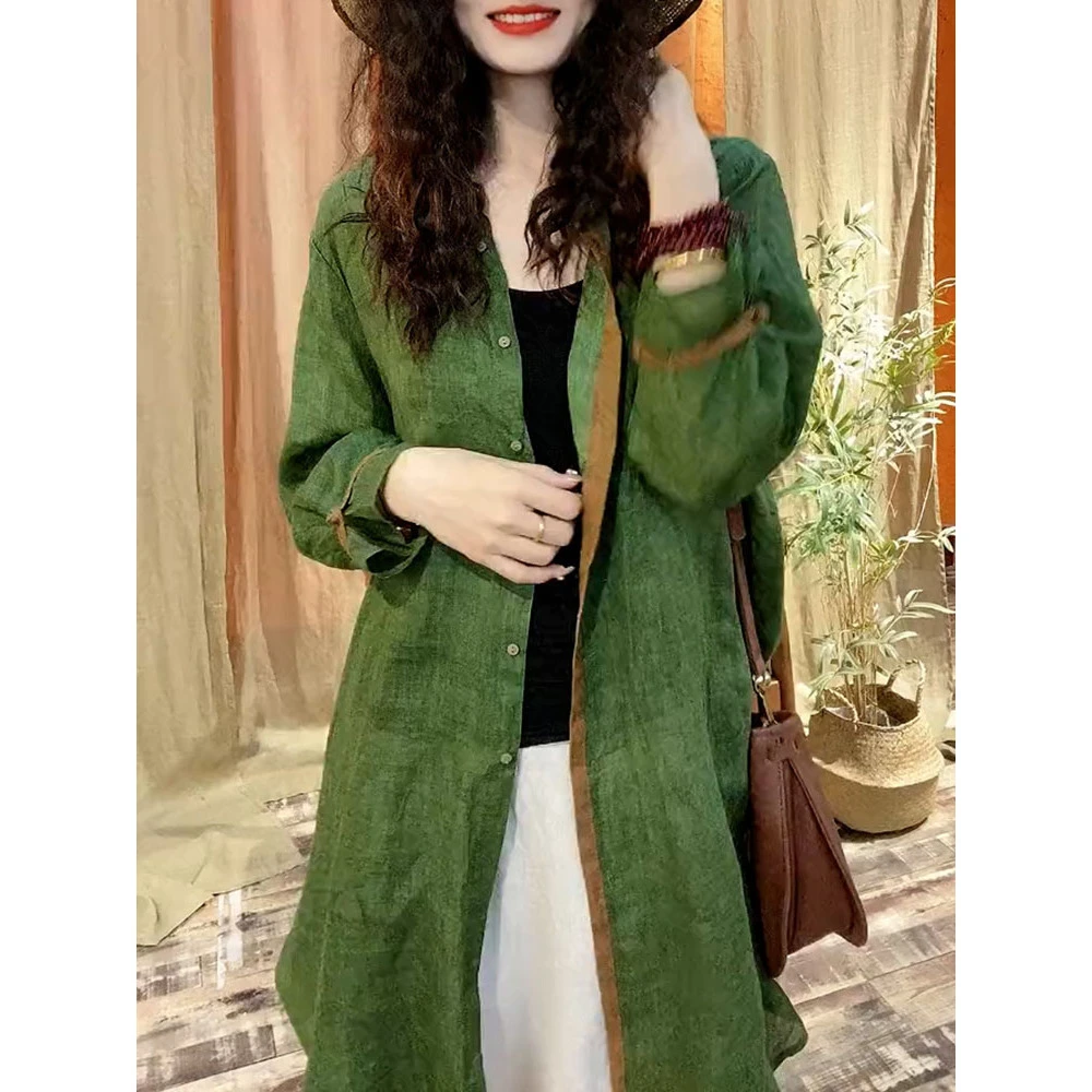 时尚民族风长袖衬衫2025春季新款妈妈高端气质宽松百搭中长款上