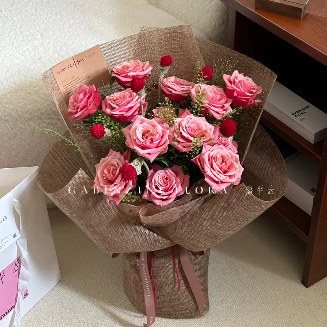 彩麻卷韩式花束亚麻布   彩色田园复古风鲜花包装纸花艺花店资材