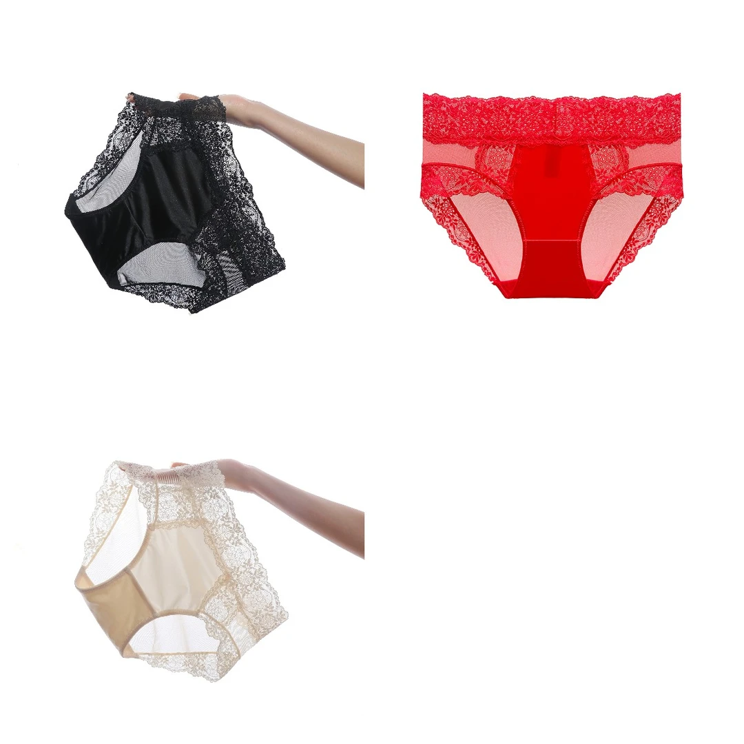 Mimi Angel蕾丝包臀舒适高腰法式轻薄华尔缎女内裤80-150斤大码