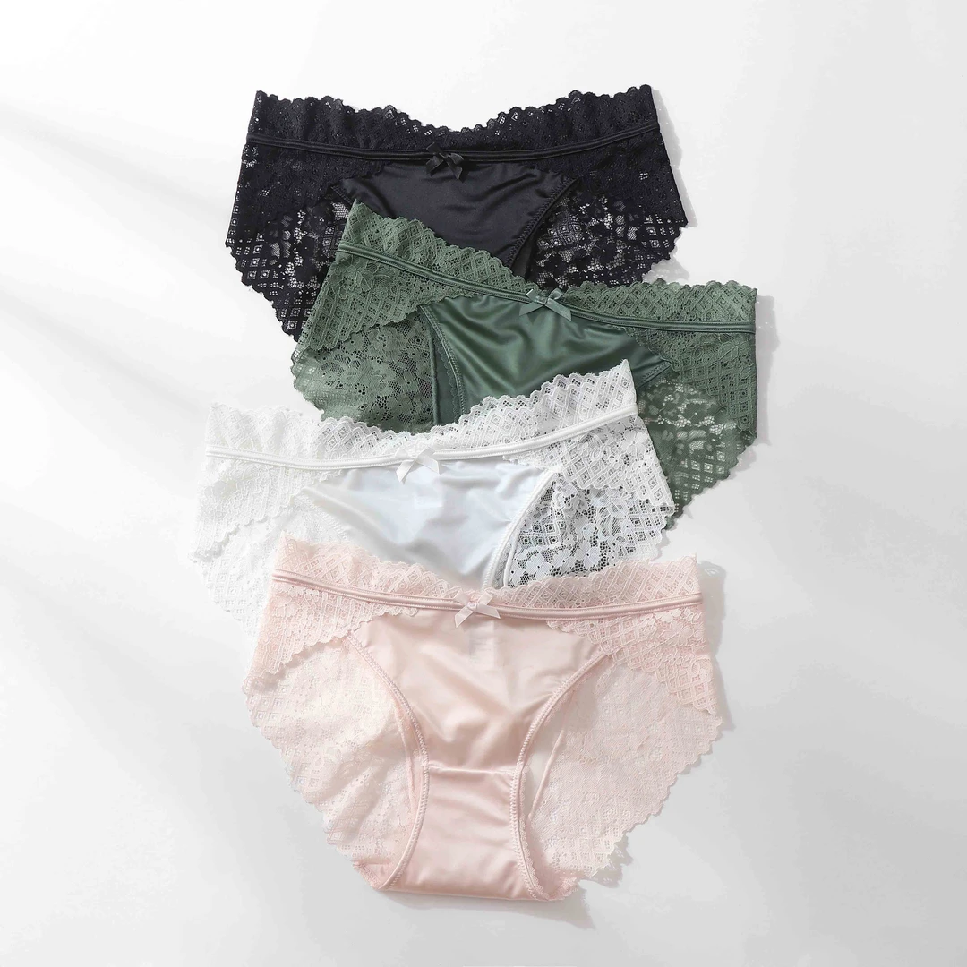 Mimi Angel春季时尚新品高奢华尔缎法式蕾丝内裤女轻薄透气大码