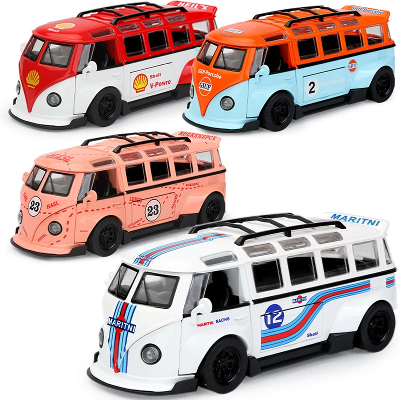 1/32大众T1巴士合金汽车模型回来声光玩具大巴敞篷露营房车
