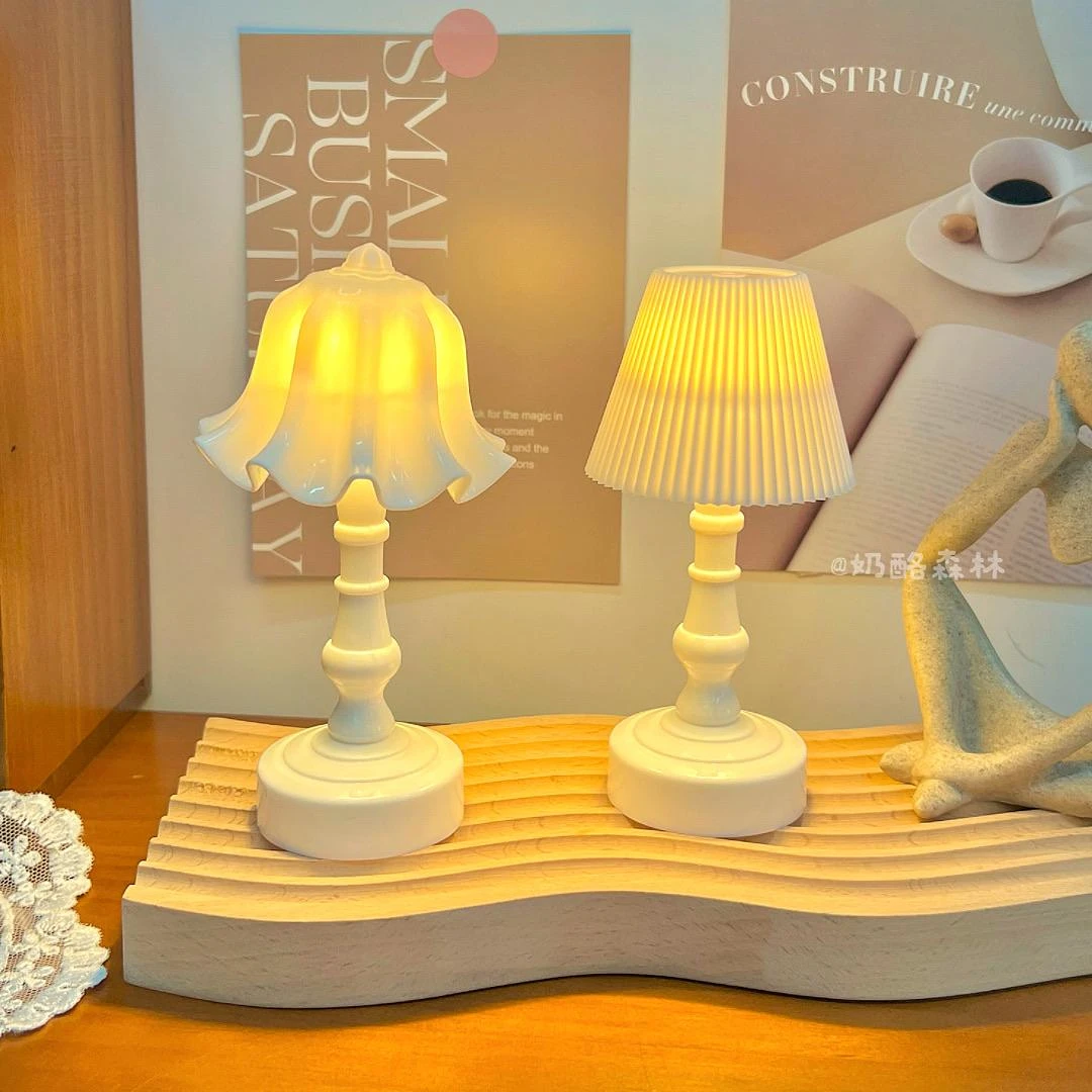 欧式细纹暖光小台灯复古LED小夜灯小宫灯床头卧室装饰摆件氛围灯