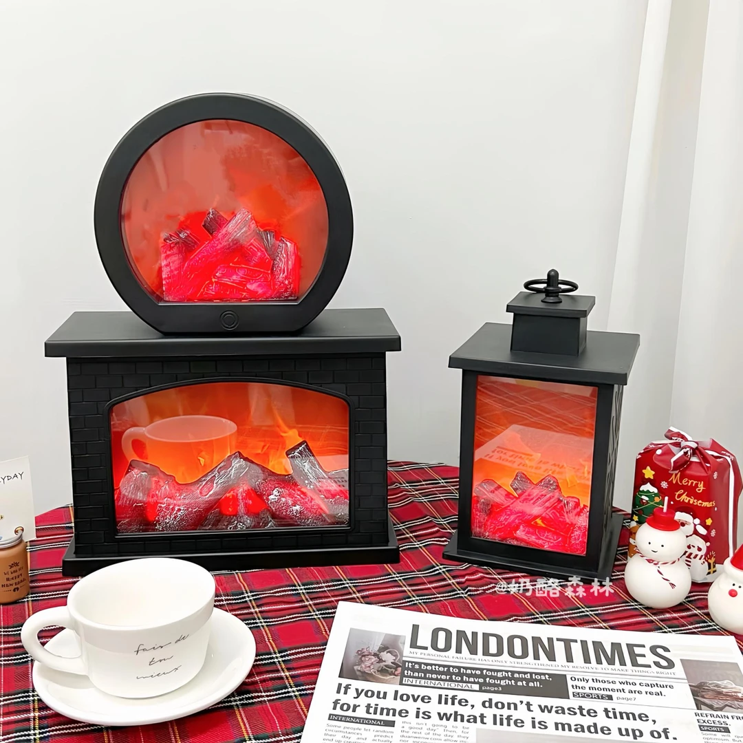 ins风复古仿真火焰灯壁炉氛围装饰灯房间摆件卧室小夜灯新年礼物