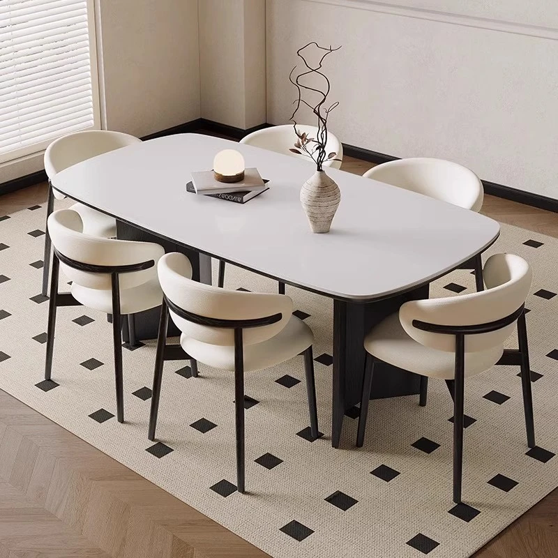 意式极简实木餐桌依诺岩板餐桌餐椅实木弯板家用长方形岩板餐桌子