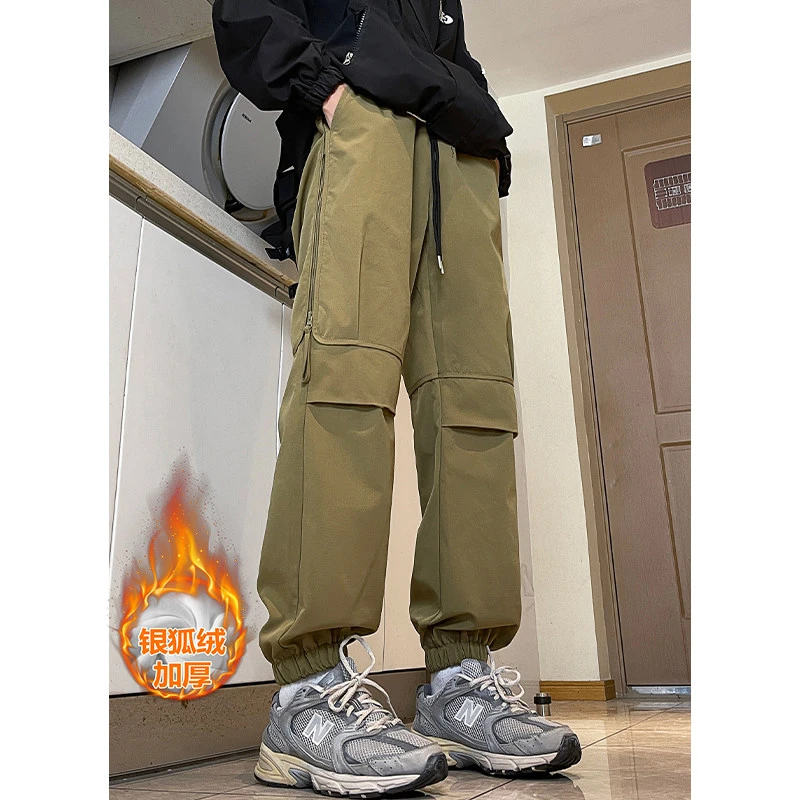 美式软壳冲锋裤男款秋冬季加绒加厚束脚工装裤防风防水户外登山裤
