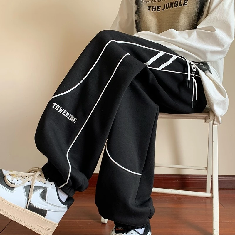 休闲裤男春秋欧美重磅卫裤oversize运动美式篮球长裤束脚裤百搭潮