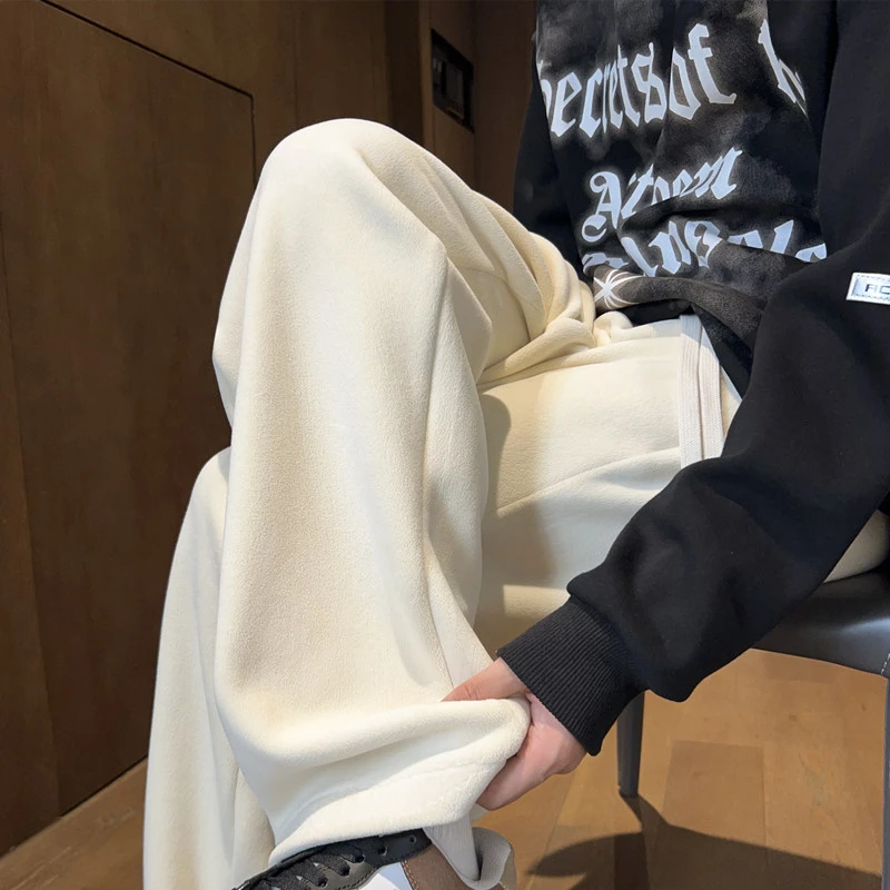 双面摇粒绒裤子潮流男士秋冬宽松直筒休闲长裤重磅运动加绒厚卫裤