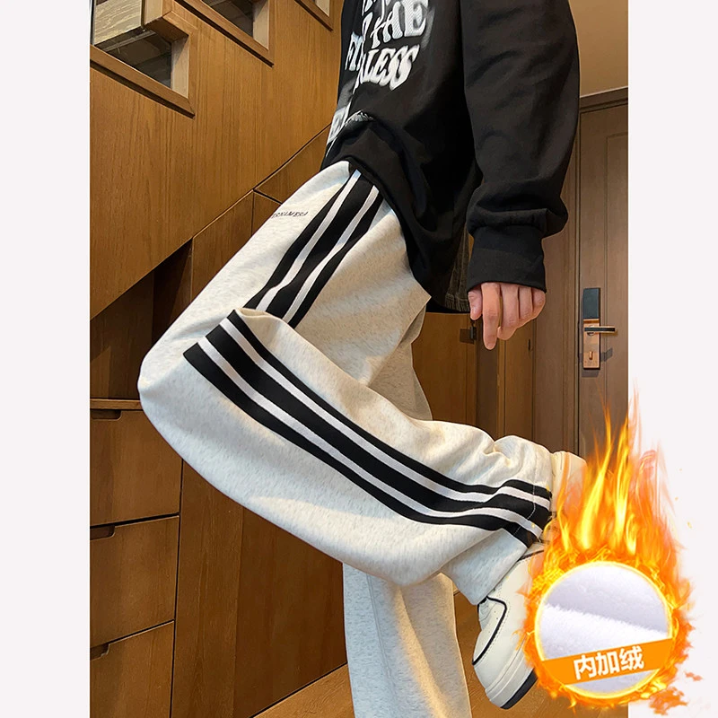2025新款加绒加厚休闲裤男款束脚脚抽绳长裤潮牌复古直筒阔腿卫裤