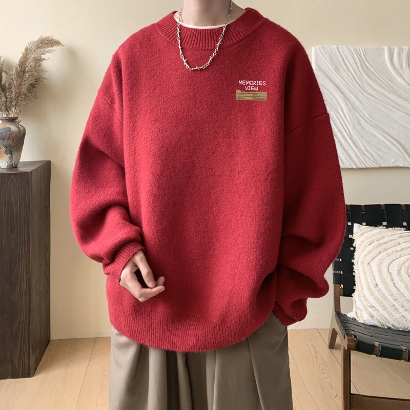 毛衣男款秋冬季日系复古慵懒风宽松大码青少年潮流休闲套头针织衫