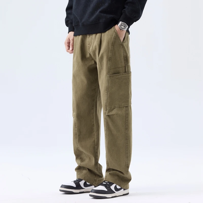 徒尘美式水洗工装裤360G重磅纯棉解构拼接百搭弯刀宽松直筒休闲裤