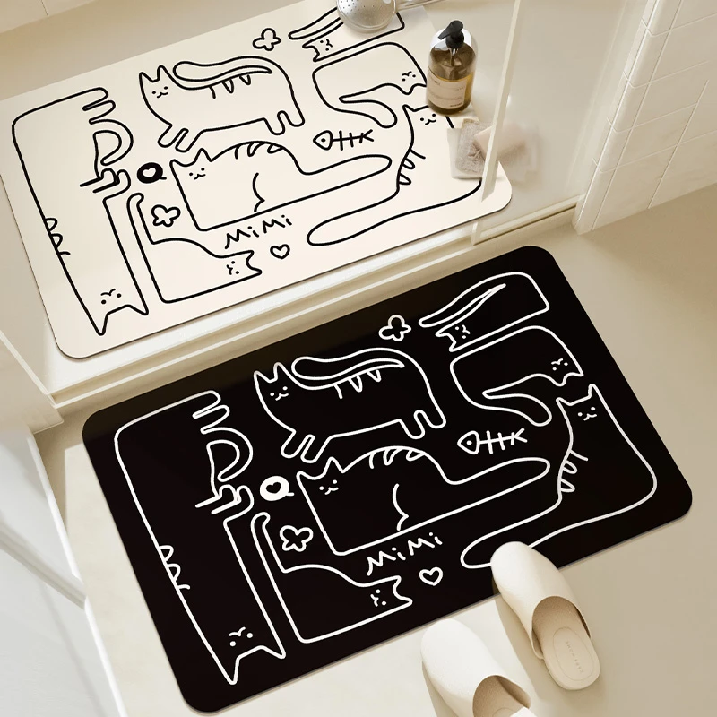 线描咪咪软硅藻泥吸水地垫卫生间门口浴室防滑脚垫卡通速干防水垫