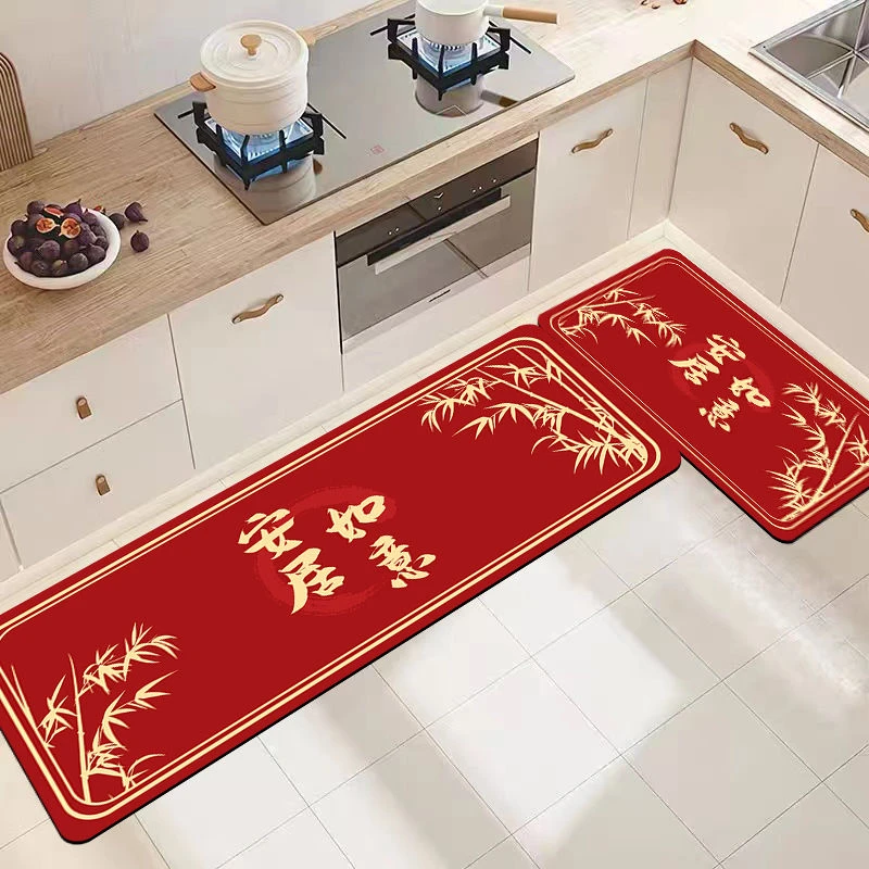 厨房地垫吸水吸油耐脏硅藻泥速干脚垫红色春节地毯长条家用吸水垫