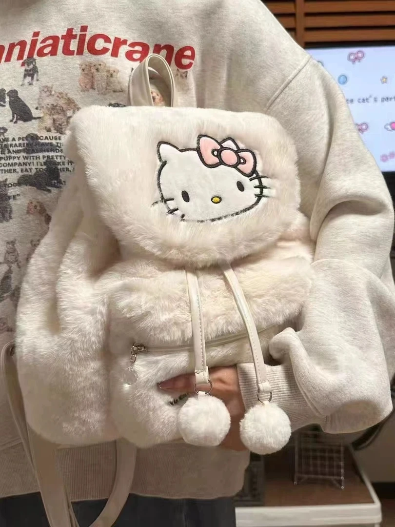 可爱三丽鸥hellokitty库洛米毛绒包翻盖双肩包休闲美乐蒂背包C151