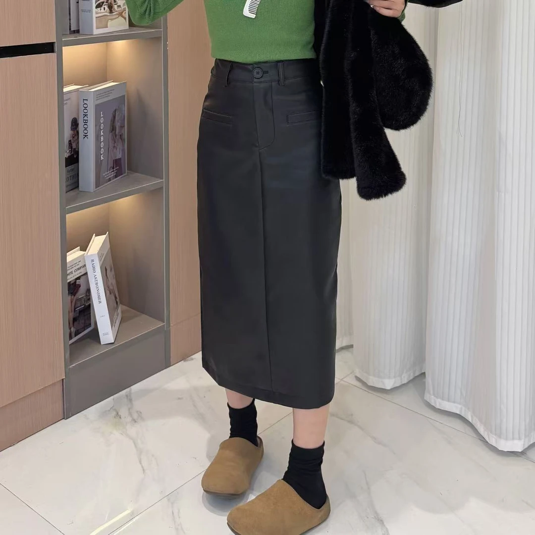 145小个子定制直筒半身裙150矮个子气质设计开叉遮跨中长款a字裙