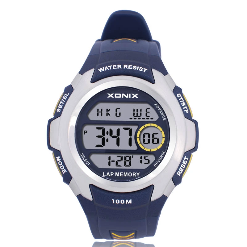 XONIX精准时尚数显户外运动LED防水游泳闹钟时尚男士男生手表CR
