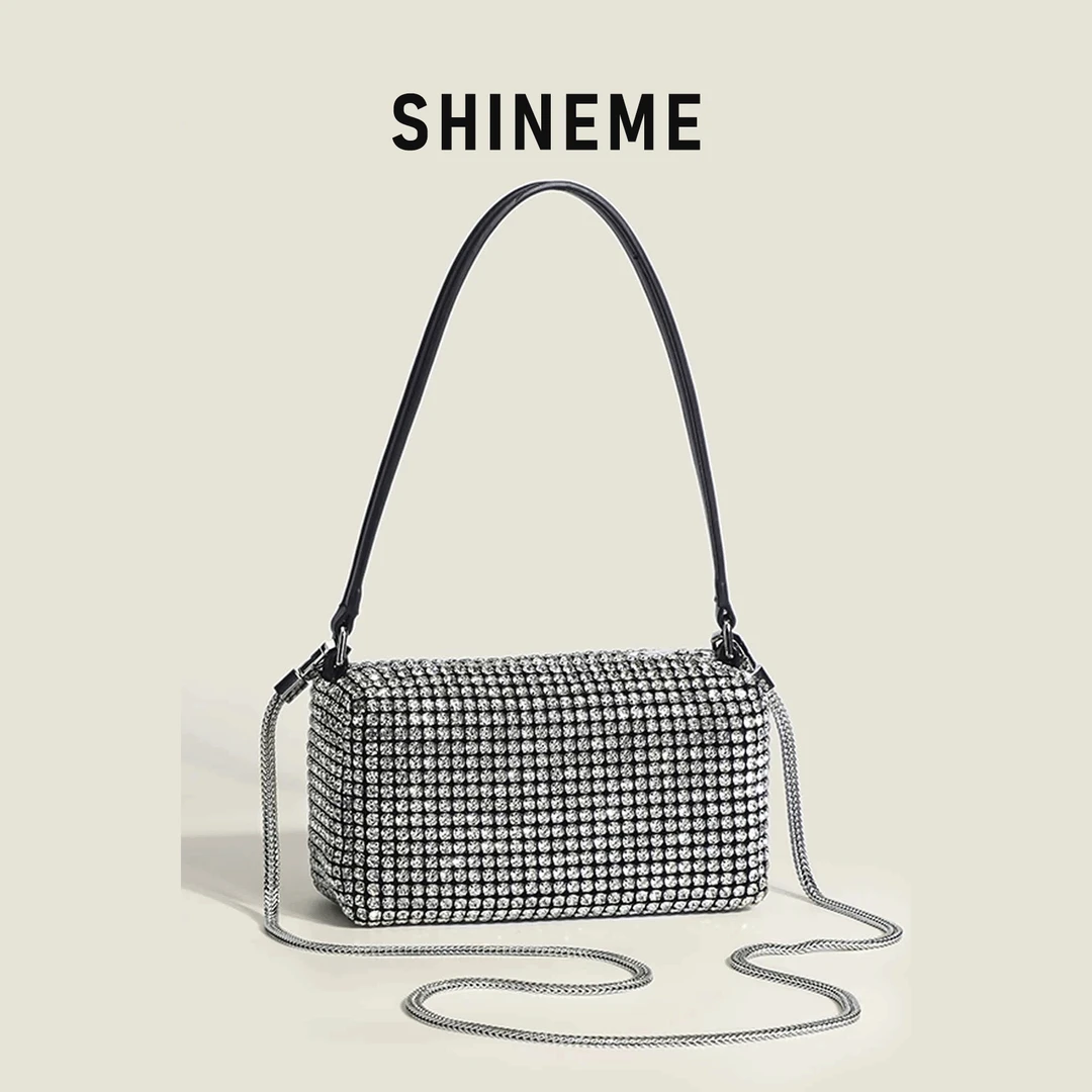 【SHINEME】AW轻奢晚宴包镶钻亚克力包高级斜挎包女士包包银色链条