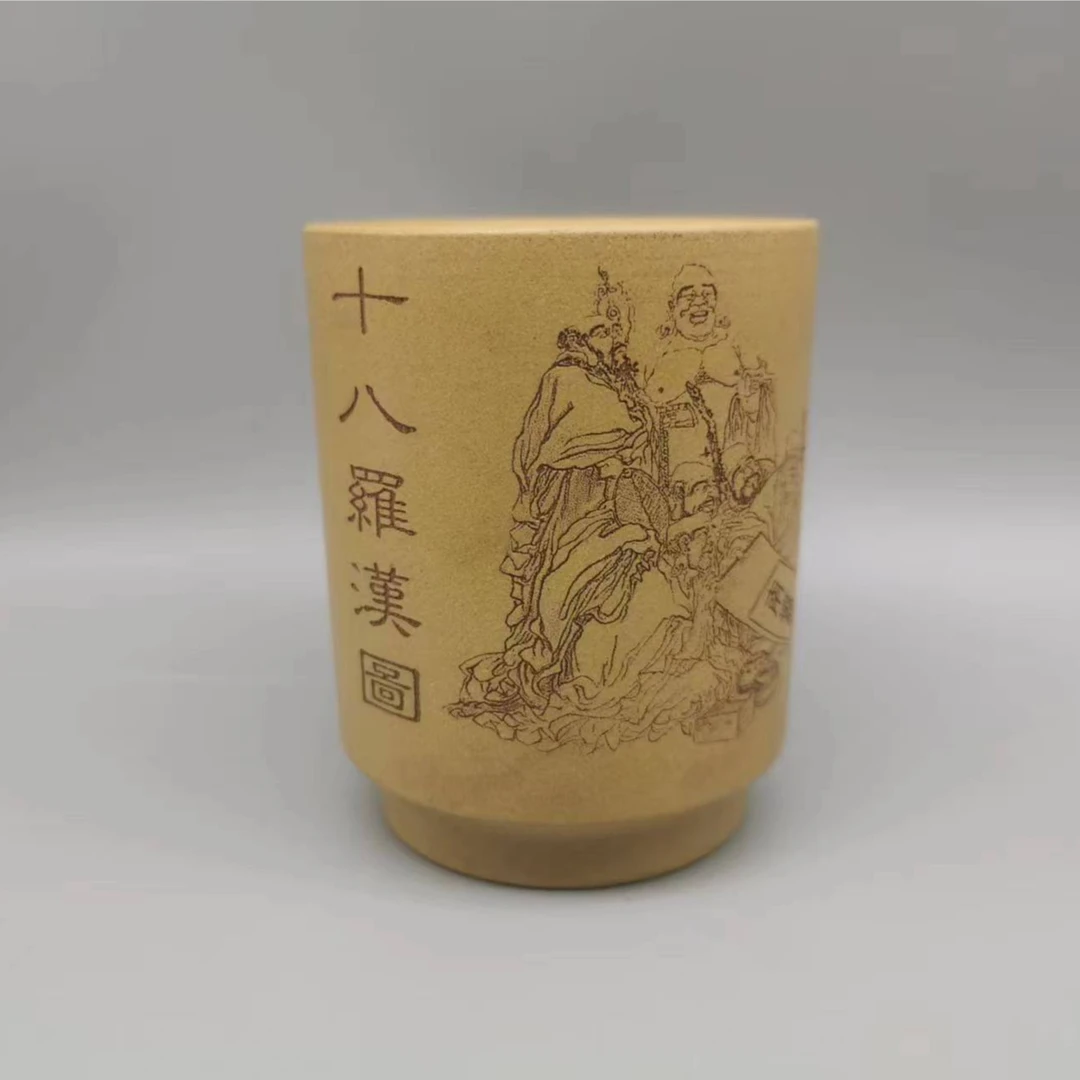 十八罗汉主人杯原矿黄金段泥品茗杯宜兴紫砂杯纯全手工刻绘