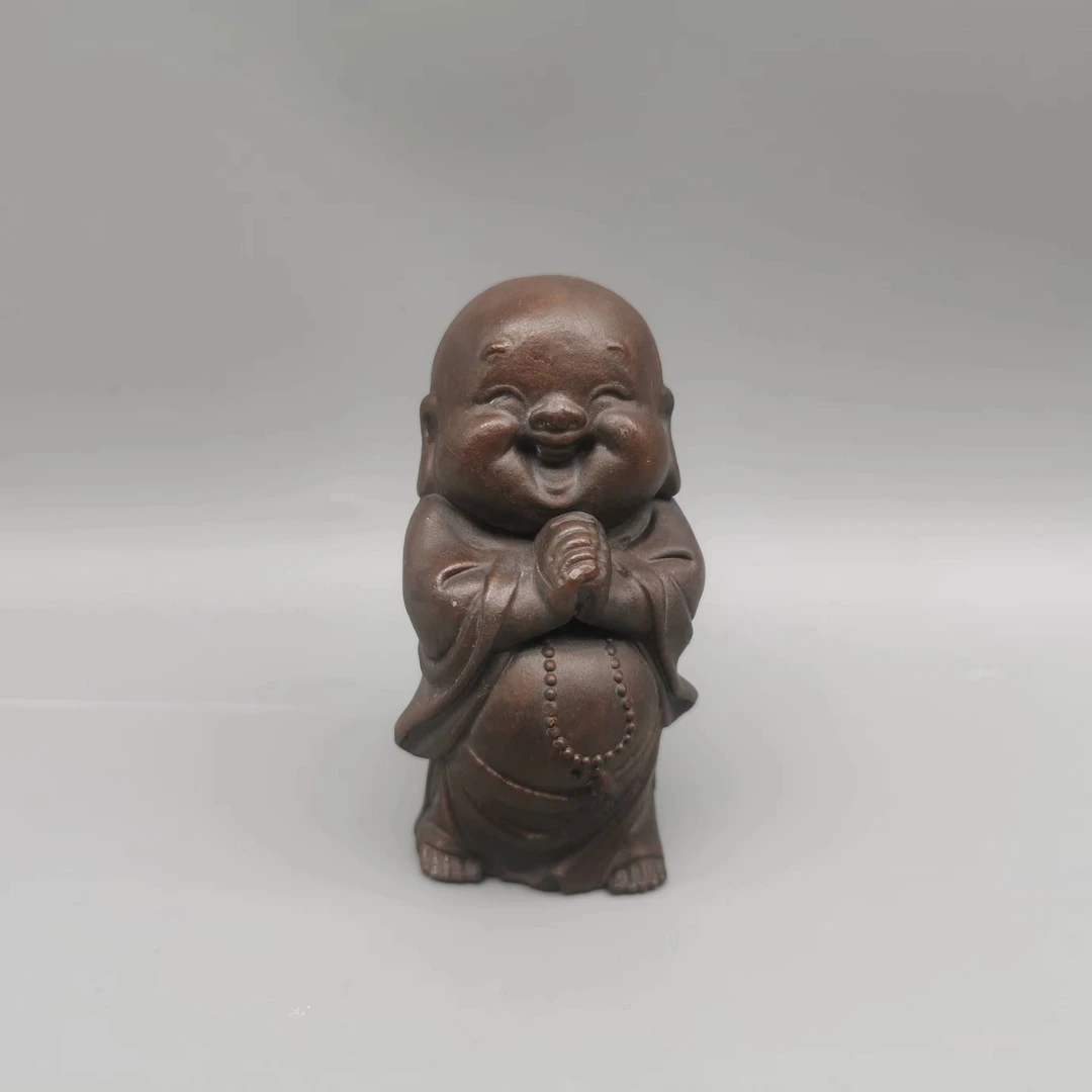 宜兴原矿紫泥雕塑弥勒佛紫砂手工茶宠茶玩茶道摆件
