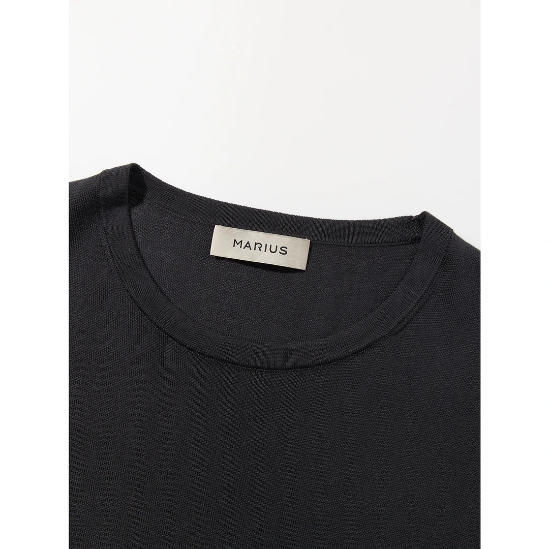 MARIUS圆领纯色针织上衣时尚户外休闲夏季透气黑色春夏宽松